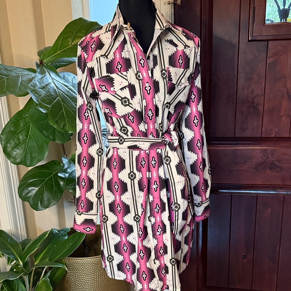Winster NWT Women's Western, Cowgirl, Rodeo, Aztec Pattern Belted Dress Size S